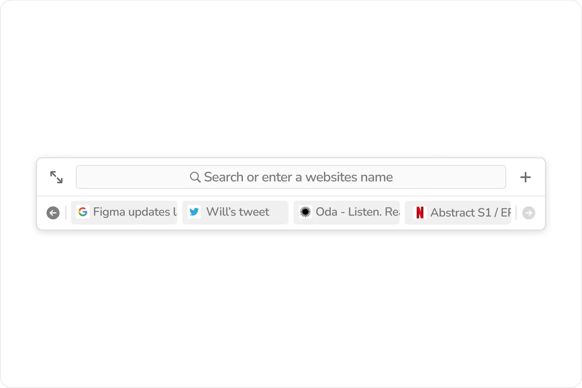 sail – Sail browser search bar with a row of saved website tabs below it