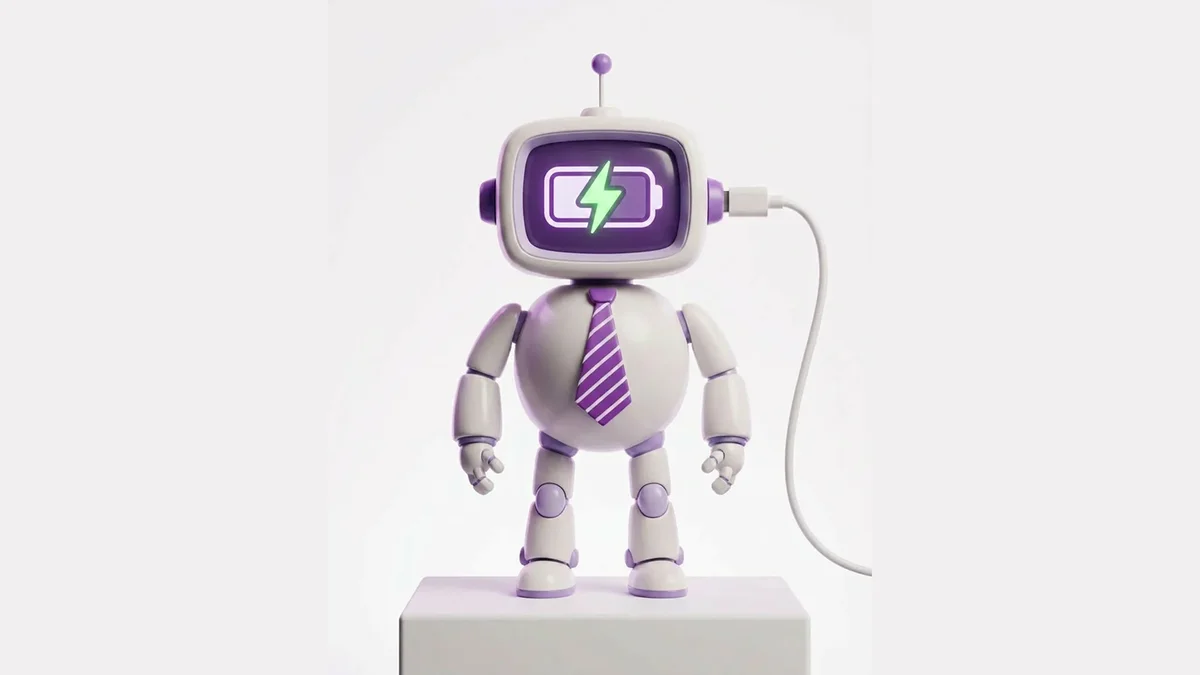 arty – Arty mascot with a charging battery icon on its screen connected to a cable