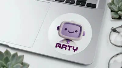 Arty mascot logo sticker applied to a laptop trackpad – arty