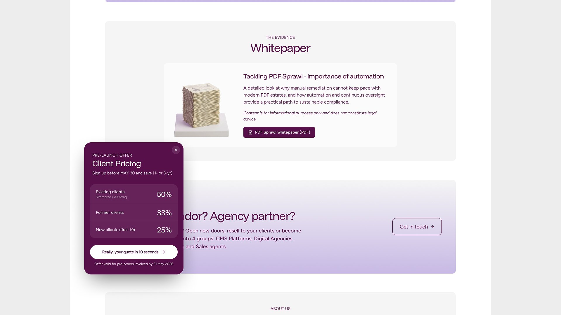 Arty site Whitepaper section on tackling PDF sprawl through automation