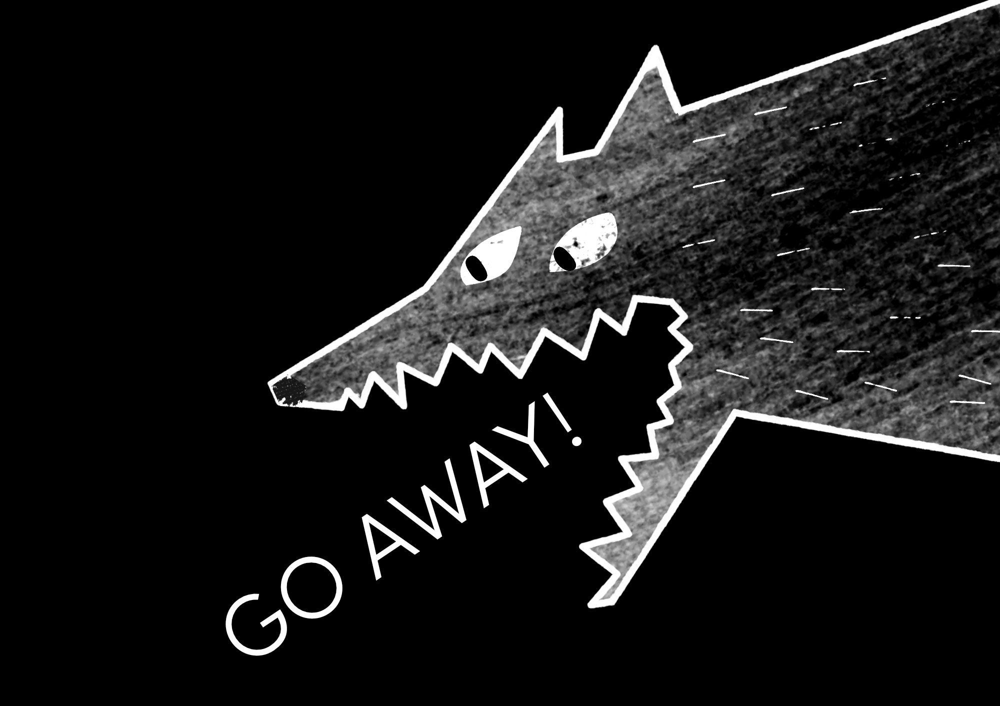 Chalk-white wolf on black from The Boy and the Star.