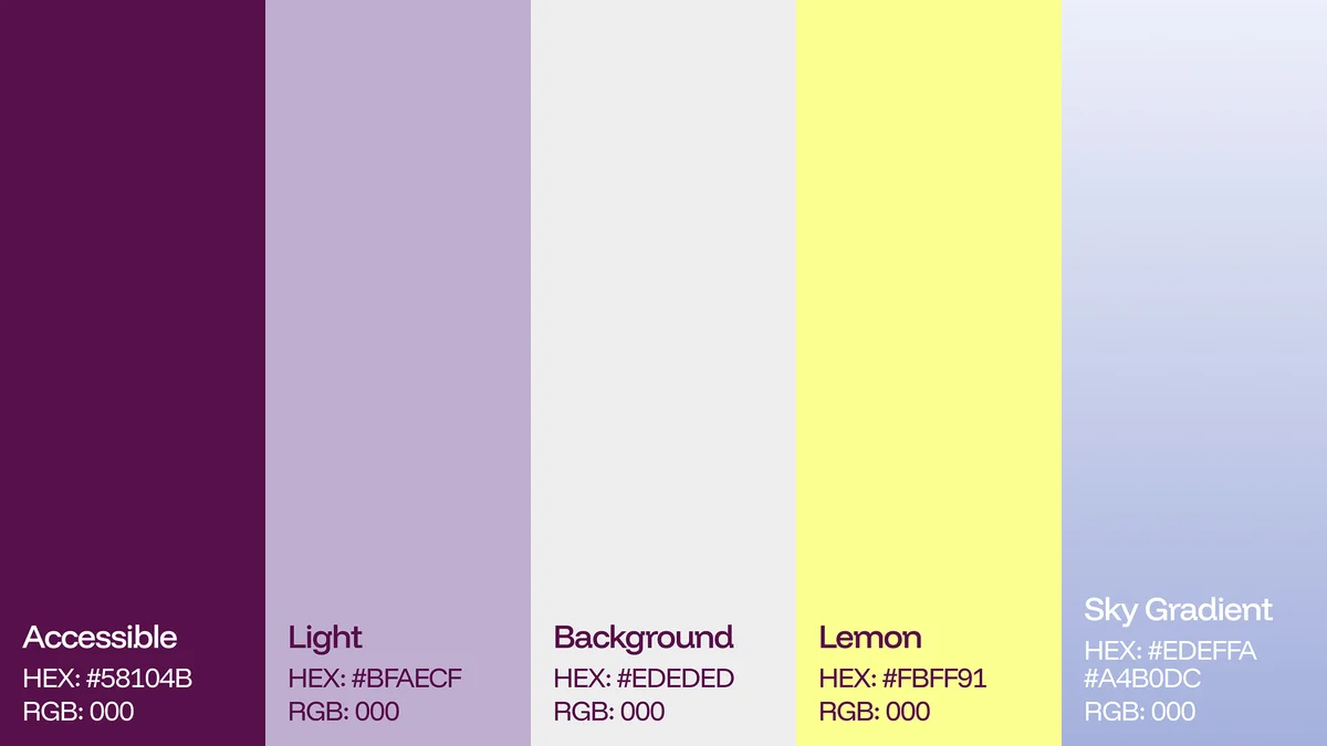 arty – Arty brand colour palette with hex values for Accessible, Light, Lemon and Sky Gradient