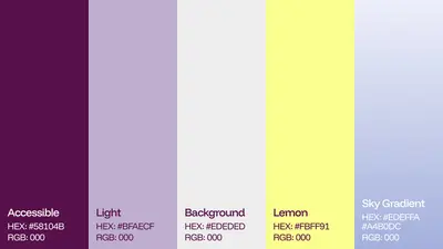 Arty brand colour palette with hex values for Accessible, Light, Lemon and Sky Gradient – arty