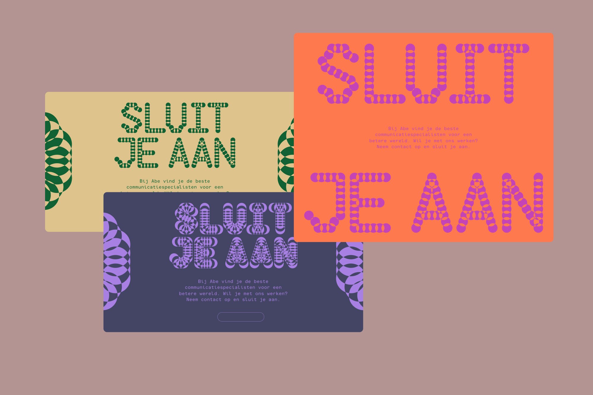 Abe Impact Sluit je aan call-to-action screens in three colourways