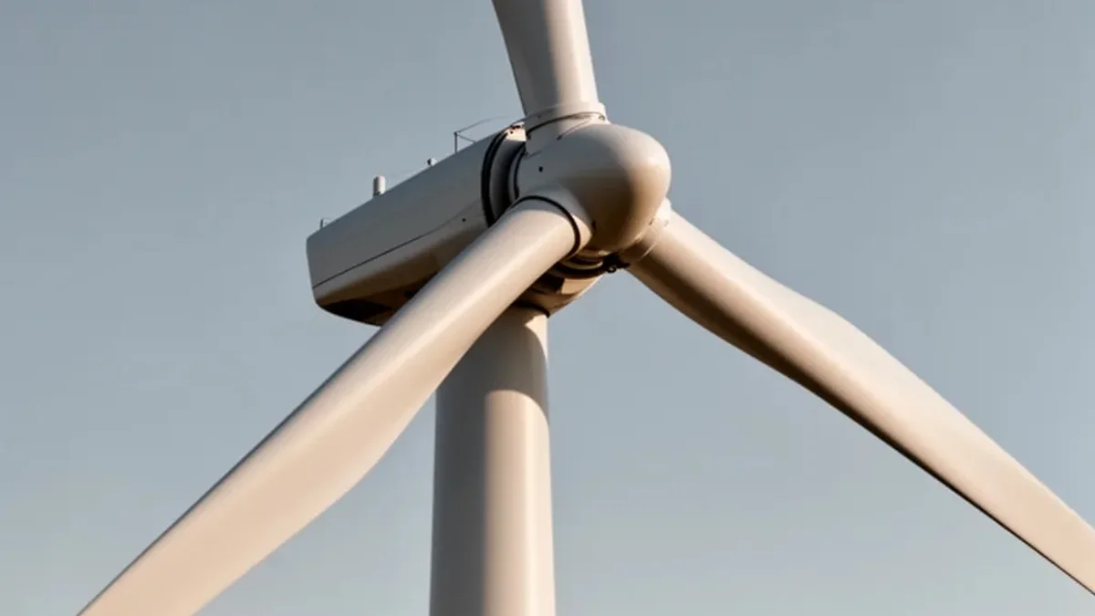 american-terawatt – Close-up of a wind turbine hub against pale sky