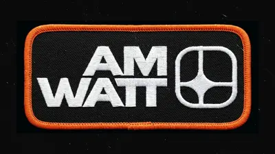 AM Watt embroidered patch with orange border on black – american-terawatt