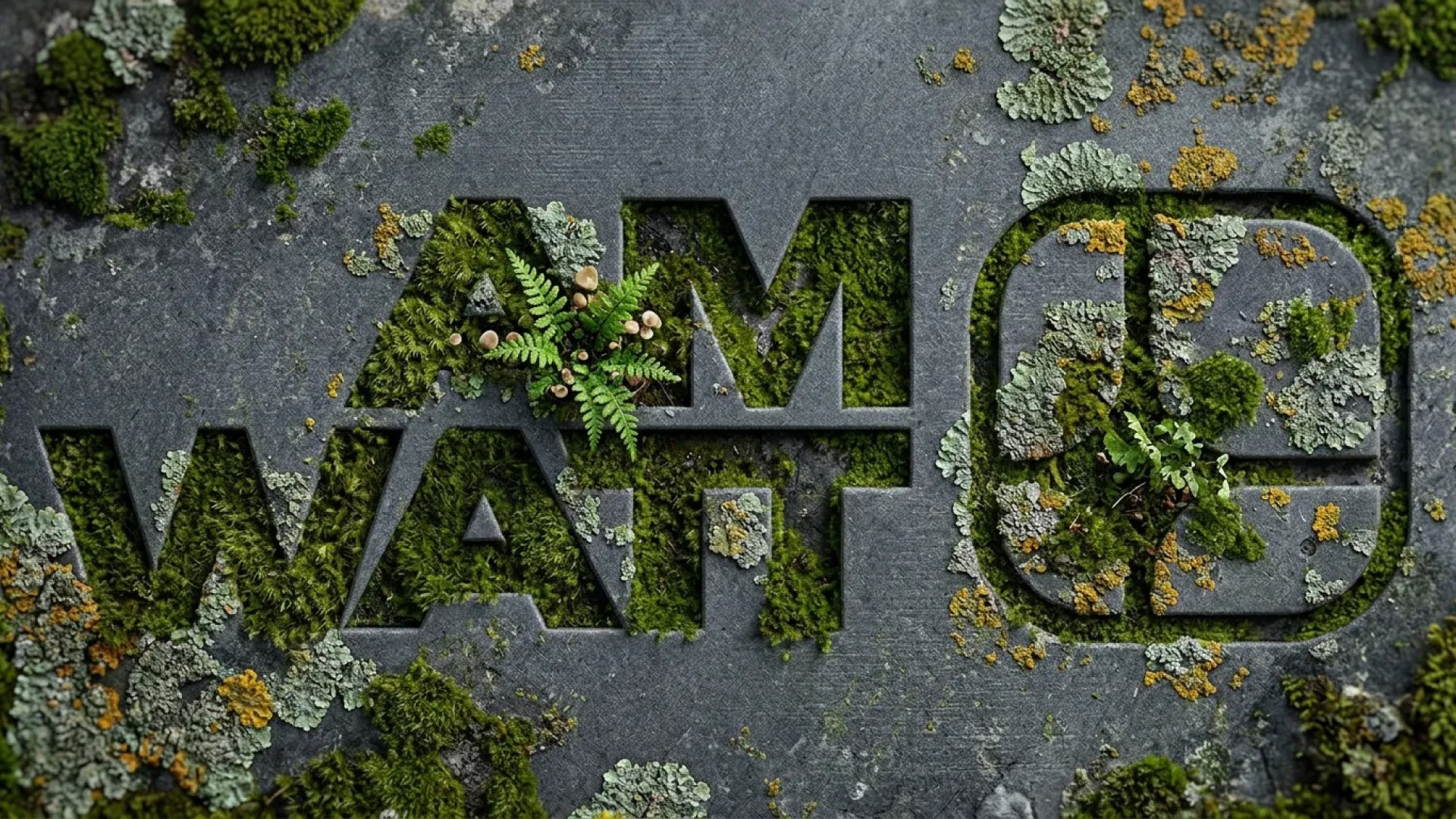 AM Watt logo carved into moss-covered stone