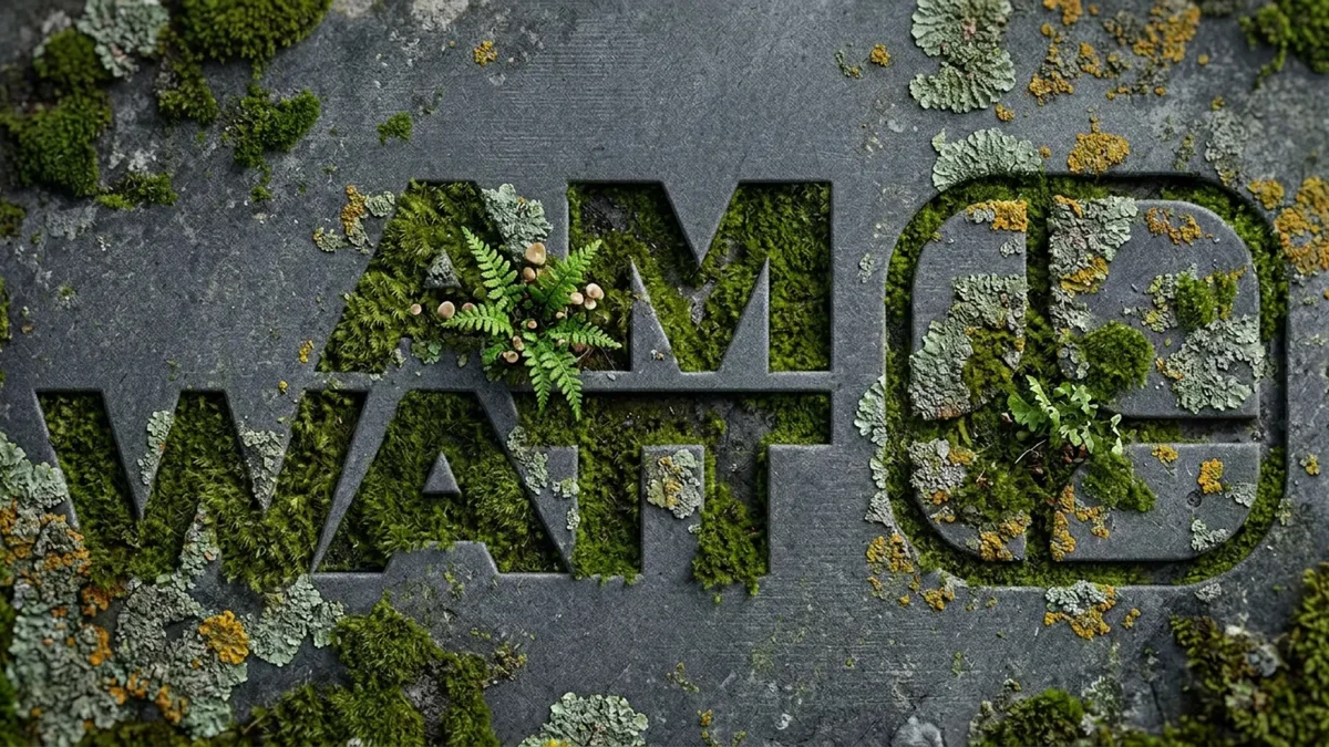american-terawatt – AM Watt logo carved into moss-covered stone