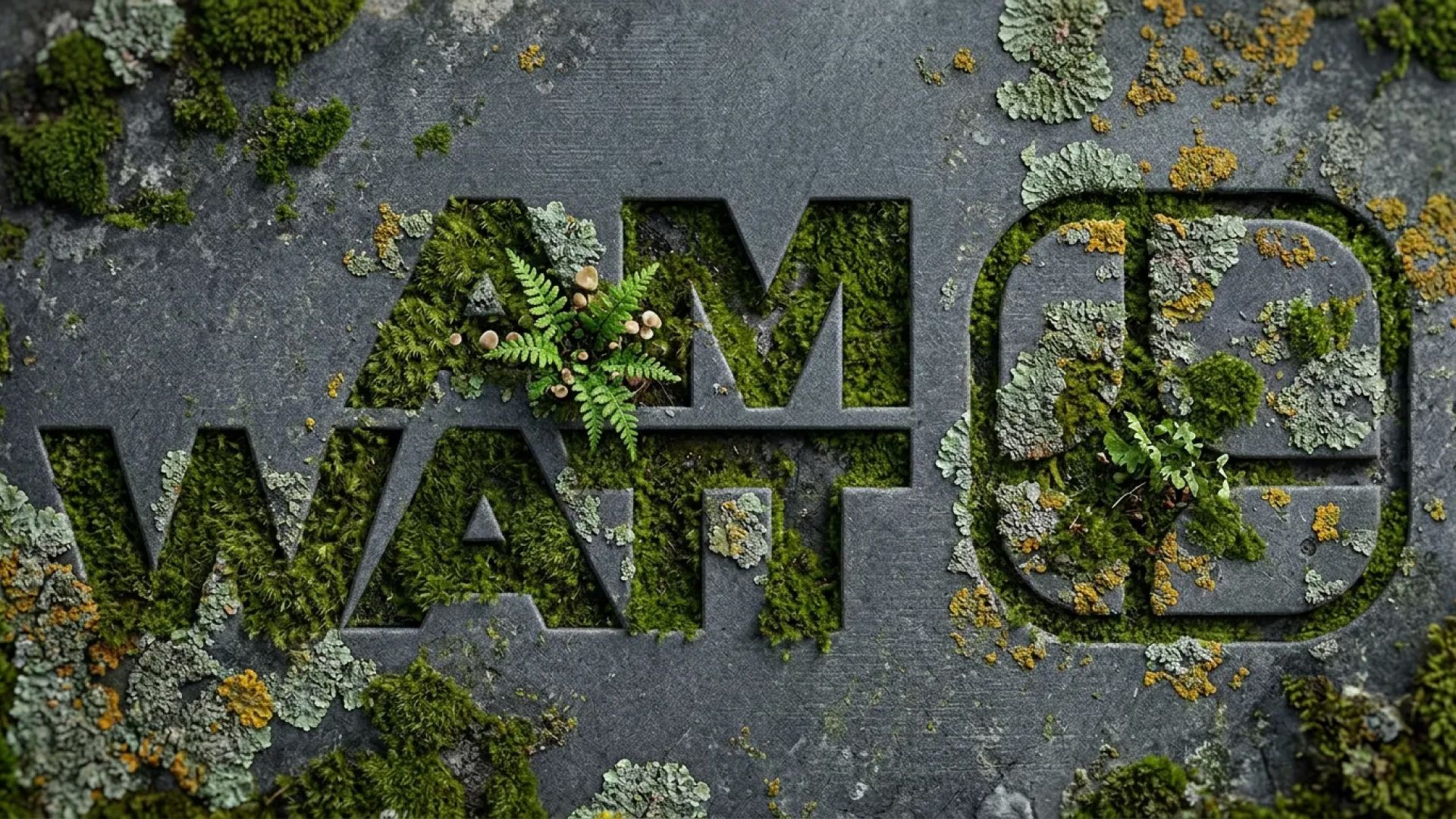 AM Watt logo carved into moss-covered stone