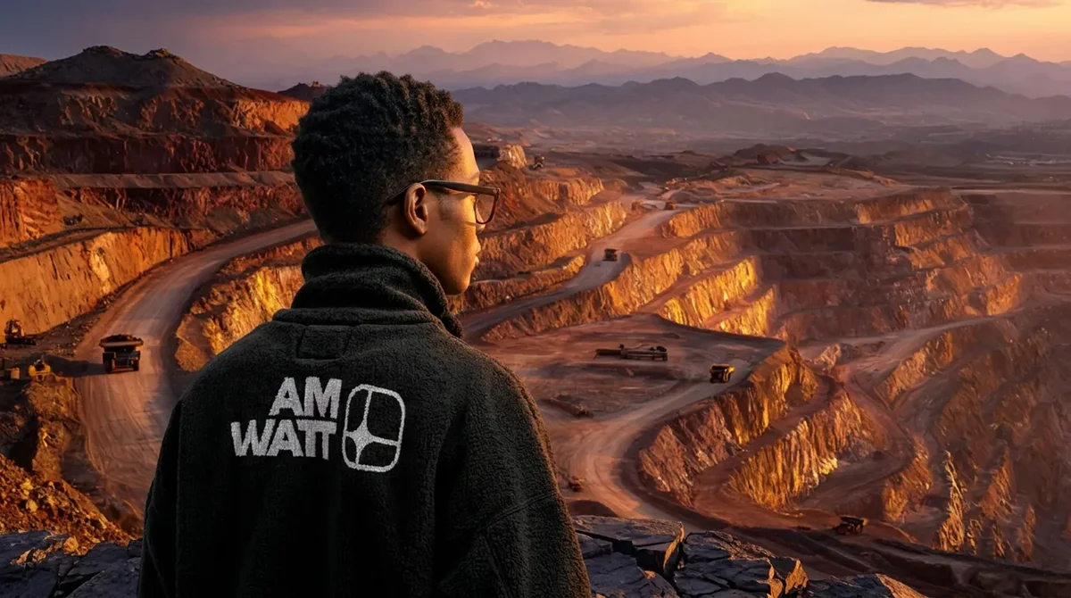 american-terawatt – Person in AM Watt jacket overlooking an open-pit mine