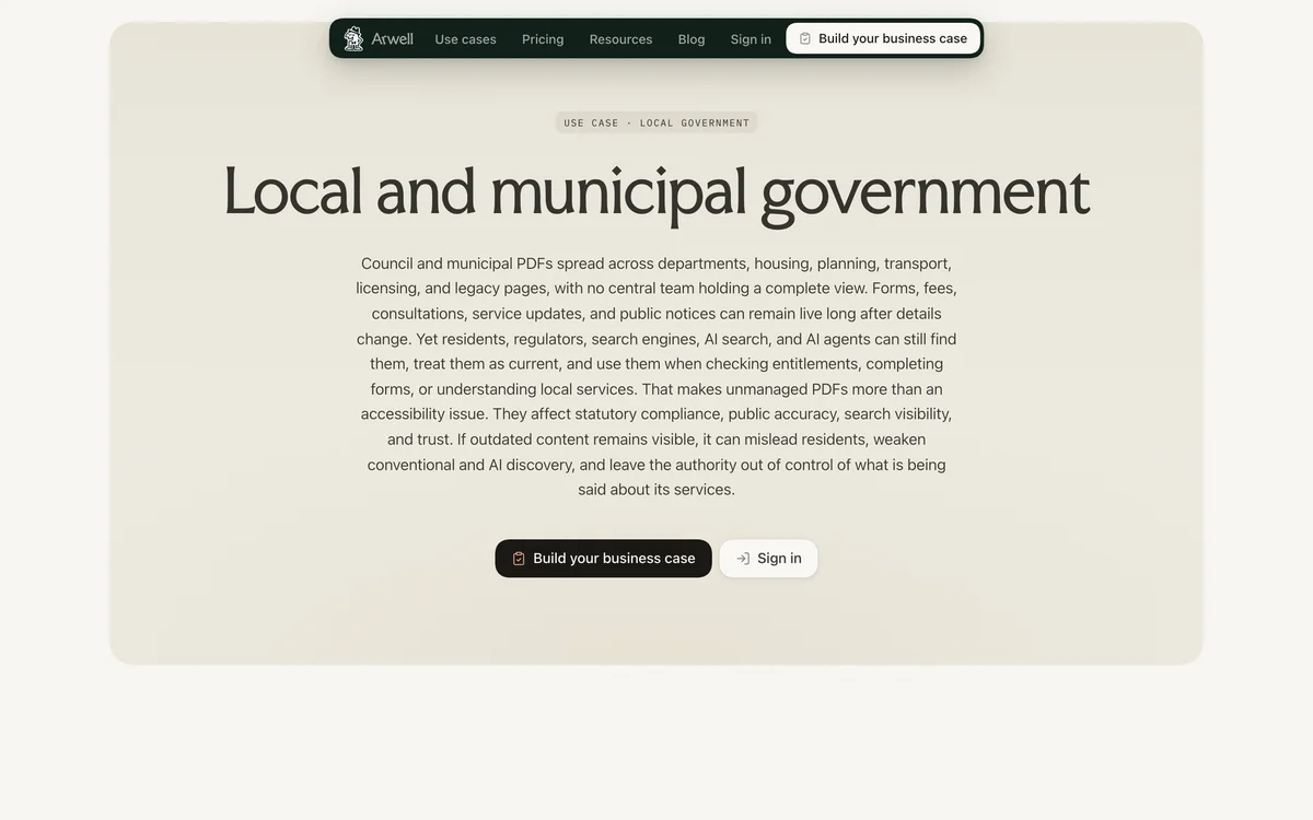 arwell – Local and municipal government use case with a long introduction on a sand card