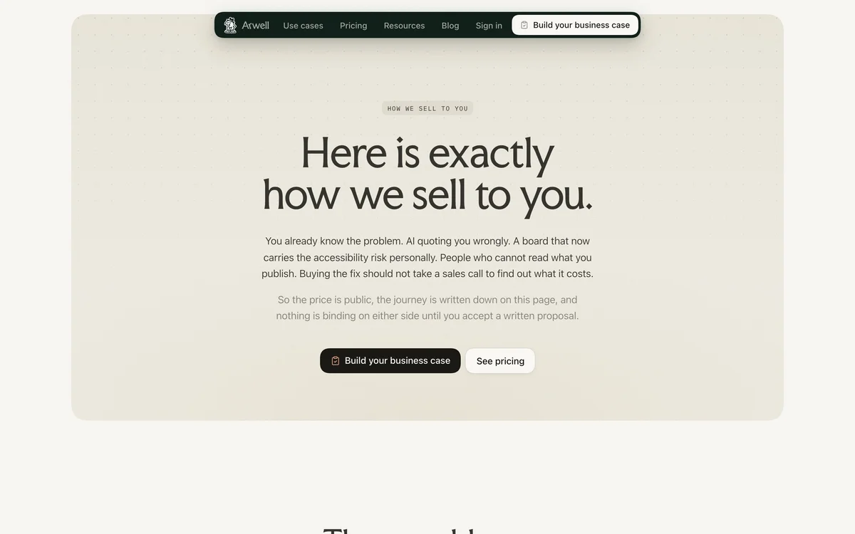 arwell – Here is exactly how we sell to you, the opening of the buying-journey page