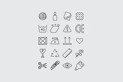 Bijzonder line icon set covering care, washing and crafting symbols – bijzonder
