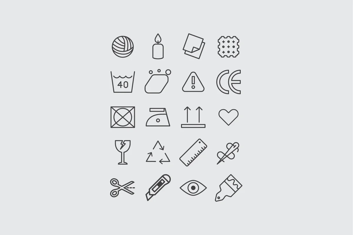 bijzonder – Bijzonder line icon set covering care, washing and crafting symbols