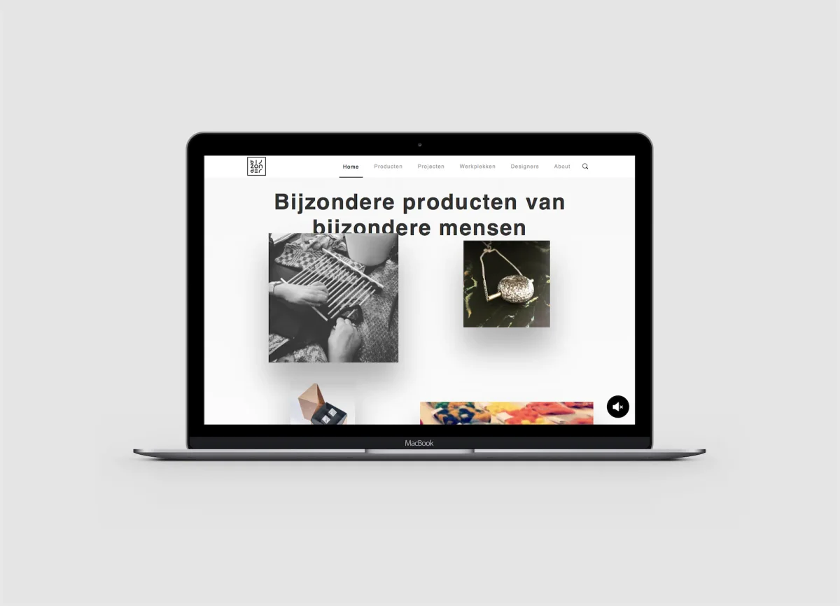 bijzonder – Bijzonder website homepage shown on a MacBook with product photos