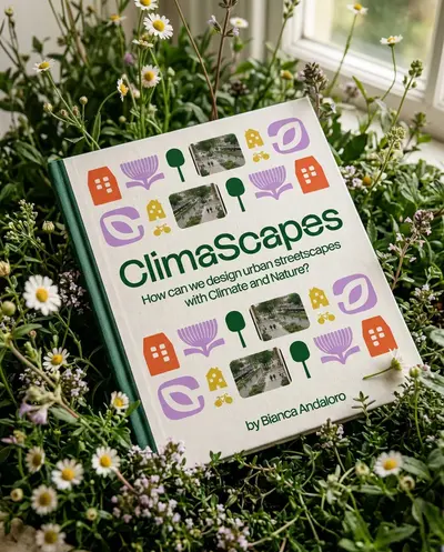 ClimaScapes book by Bianca Andaloro resting among wildflowers – climascapes