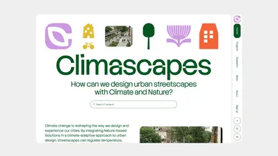 Climascapes homepage with illustrated icon banner and search – climascapes