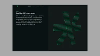 Comulate About page with Rewiring risk infrastructure heading and animated mark – comulate