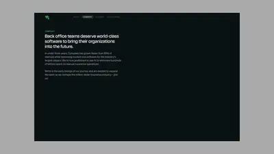 Comulate Company page headline about world-class back office software – comulate