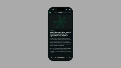 Comulate Company page on mobile with green particle mark – comulate