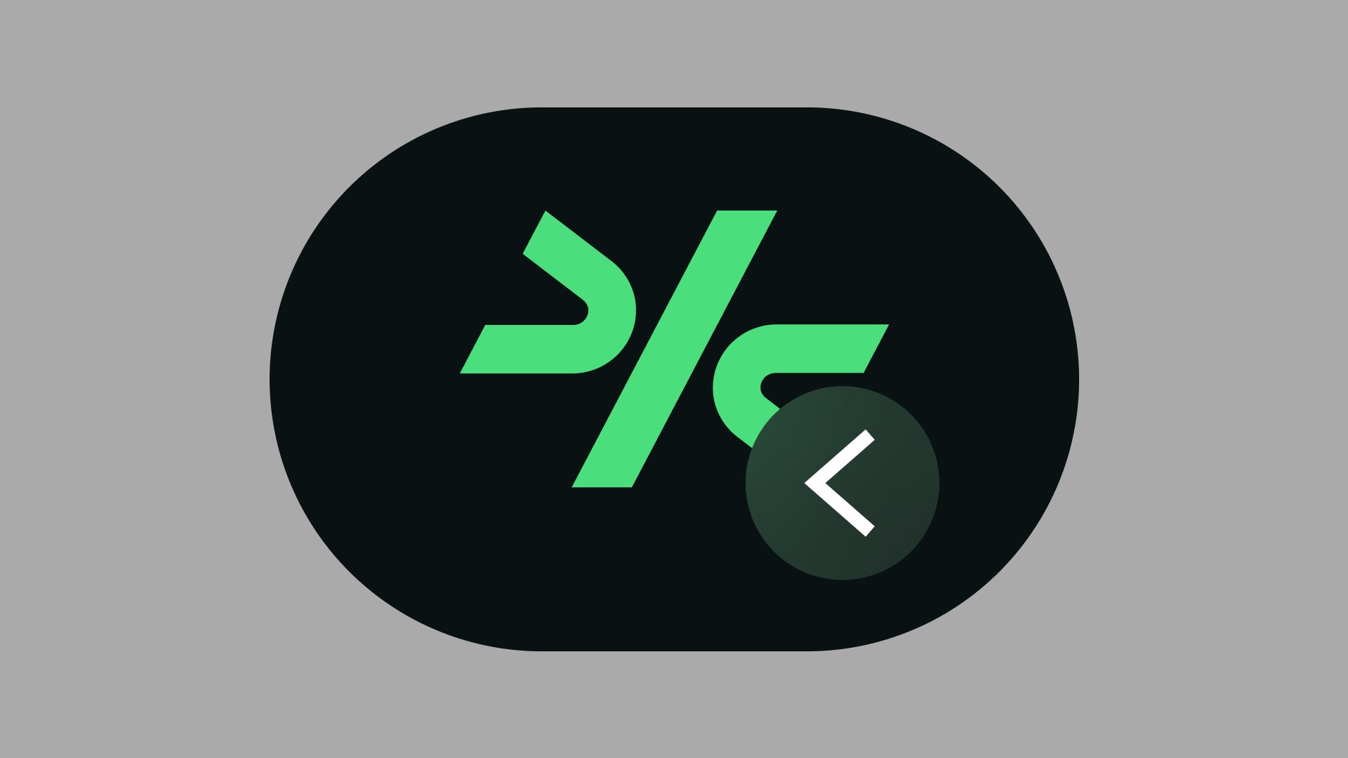 Comulate logo with green slash mark and back button detail