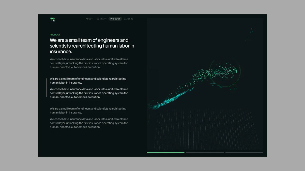 comulate – Comulate Product page with green particle trail visual