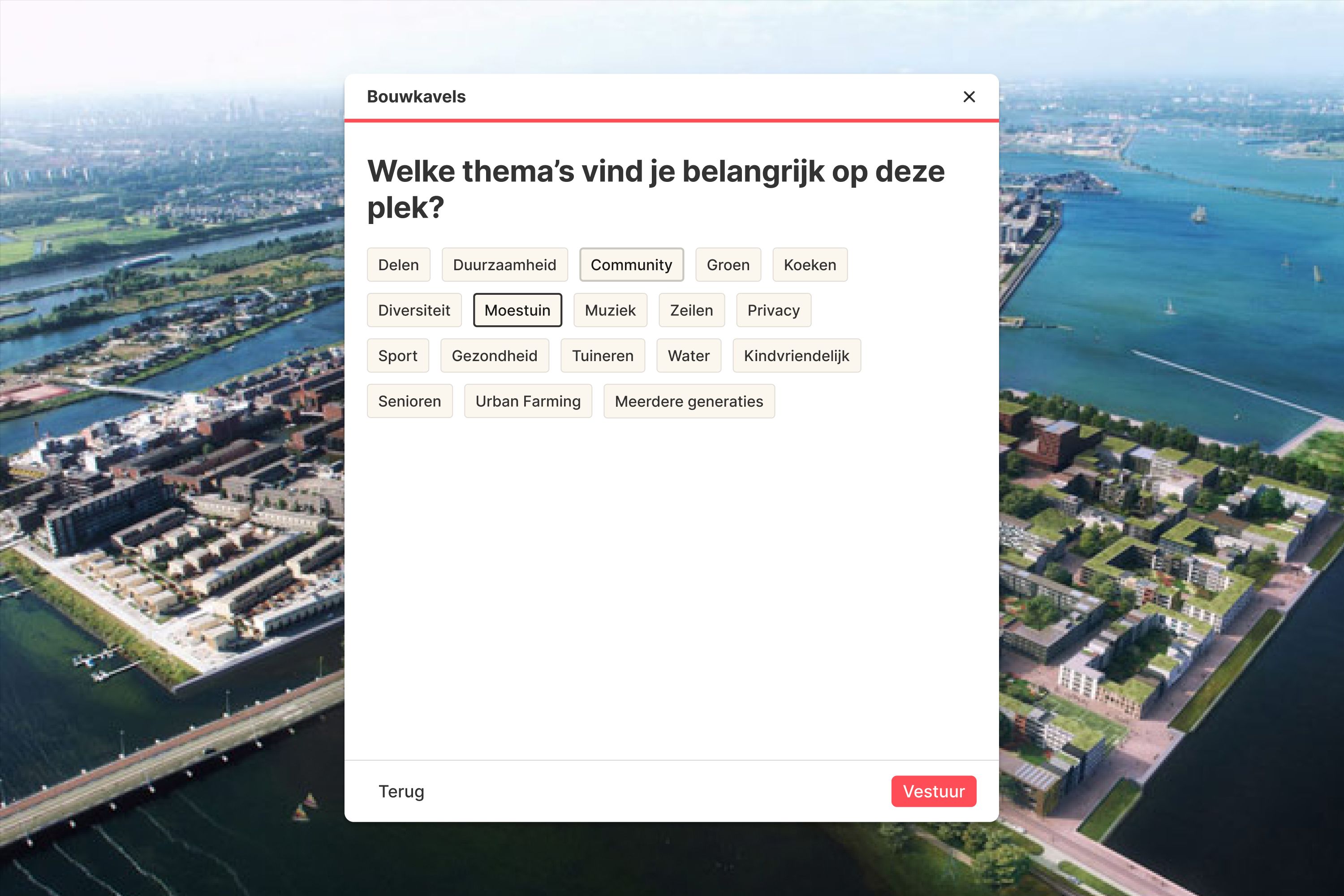 CrowdBuilding themes questionnaire over an aerial housing view