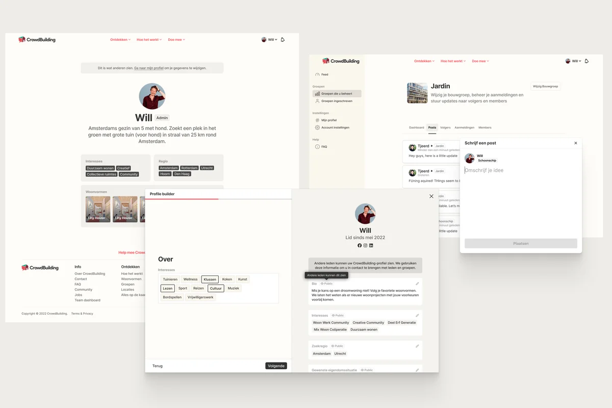 crowdbuilding-v1 – CrowdBuilding member profile and group dashboard screens