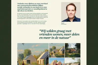 Editorial spread with portrait, quote and housing renders – crowdbuilding-v2