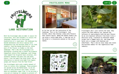 The menu card flipped to its green Land Restoration side, where the Fruitslagers explain their mission – fruitslagers