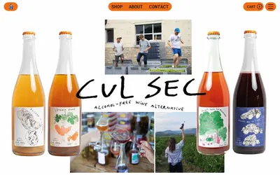 Cul Sec brand page opening with four bottles around a hand-drawn wordmark – fruitslagers