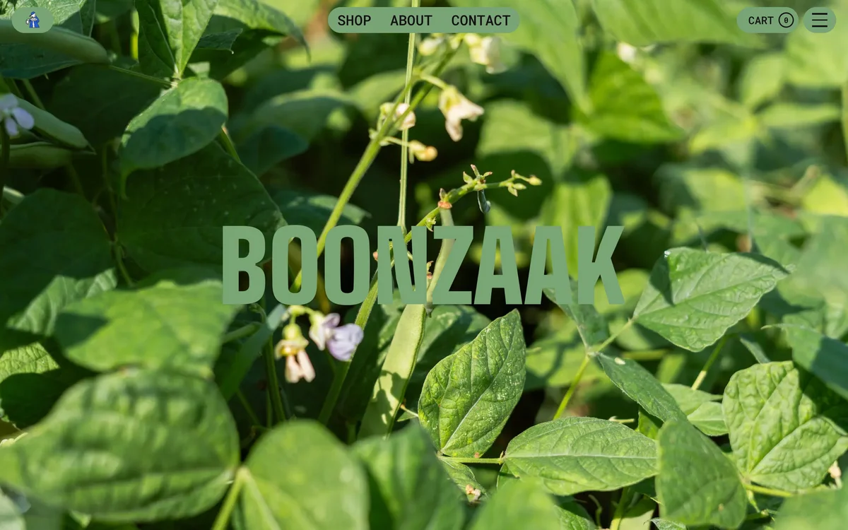 fruitslagers – Boonzaak page with the green wordmark over a close-up of bean plants
