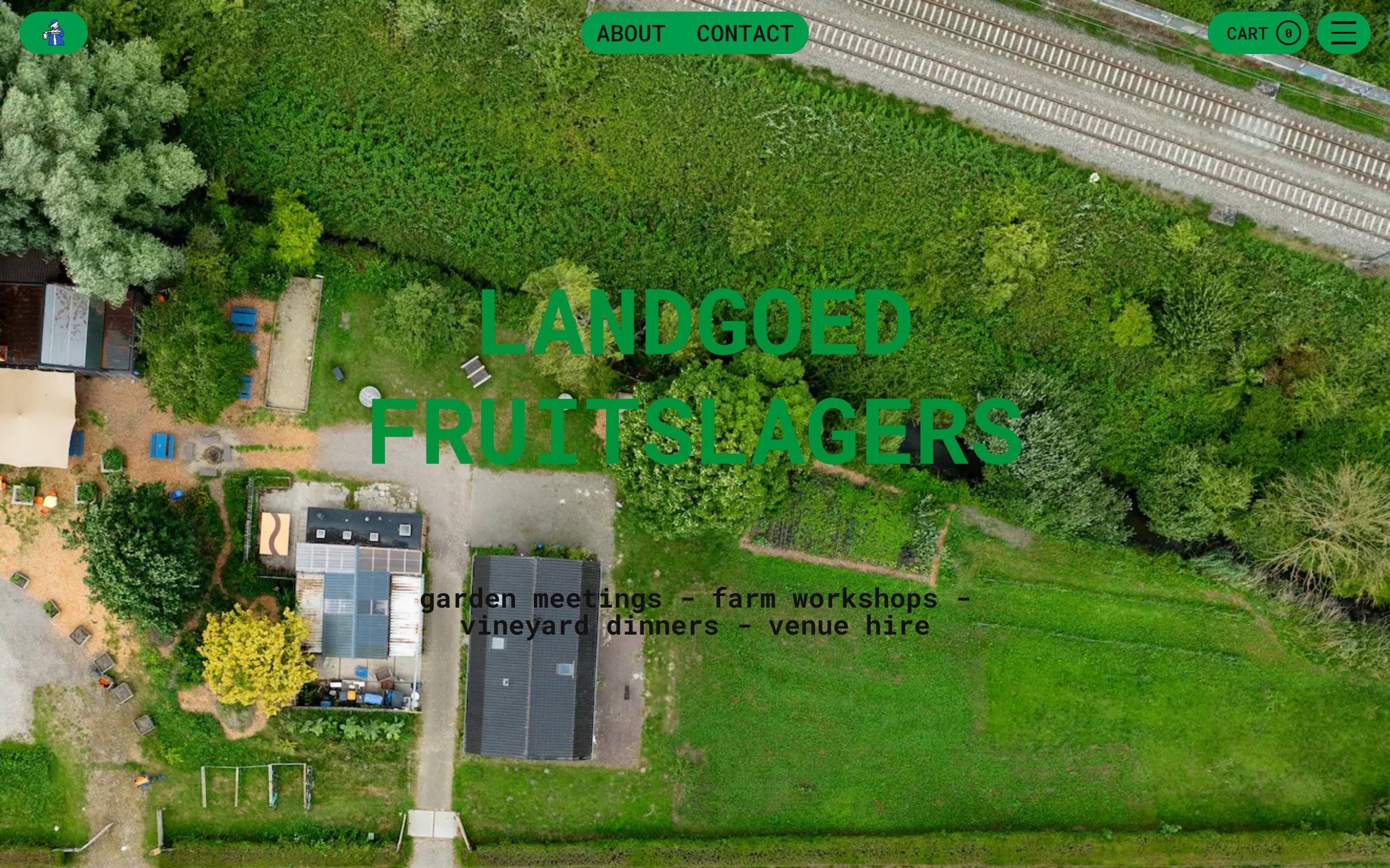 Landgoed Fruitslagers page with an aerial view of the estate beside the railway