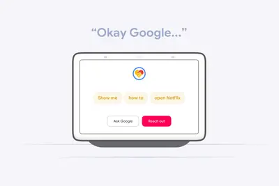 Google Nest Hub showing a Reach request with Ask Google and Reach out buttons – google-reach