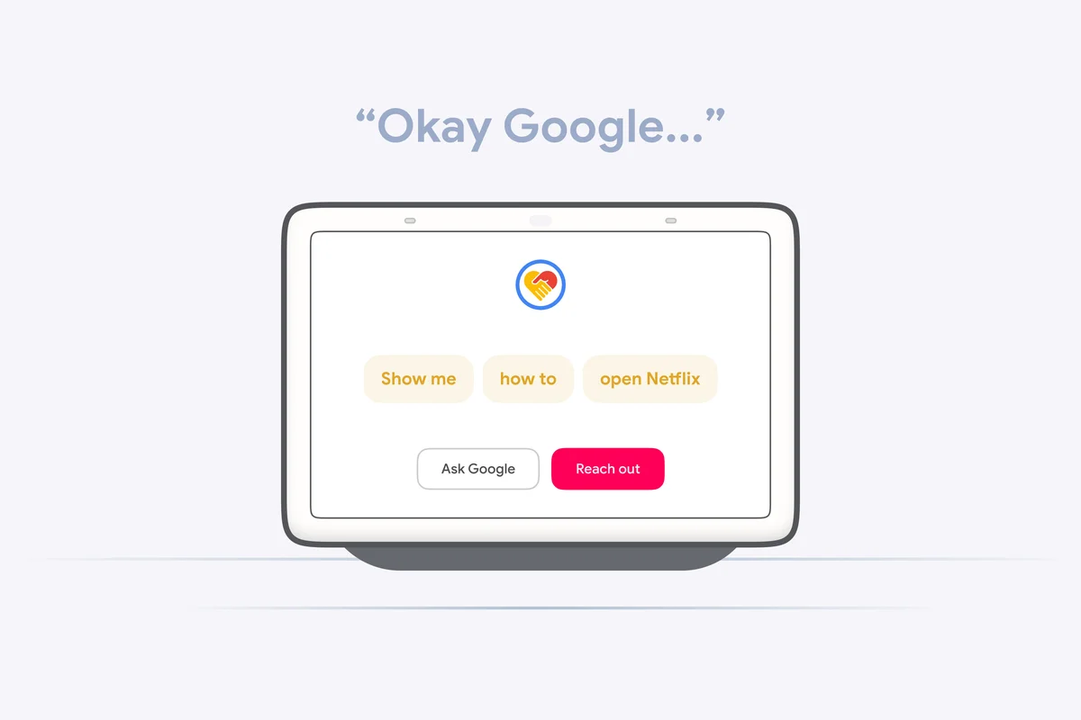 google-reach – Google Nest Hub showing a Reach request with Ask Google and Reach out buttons