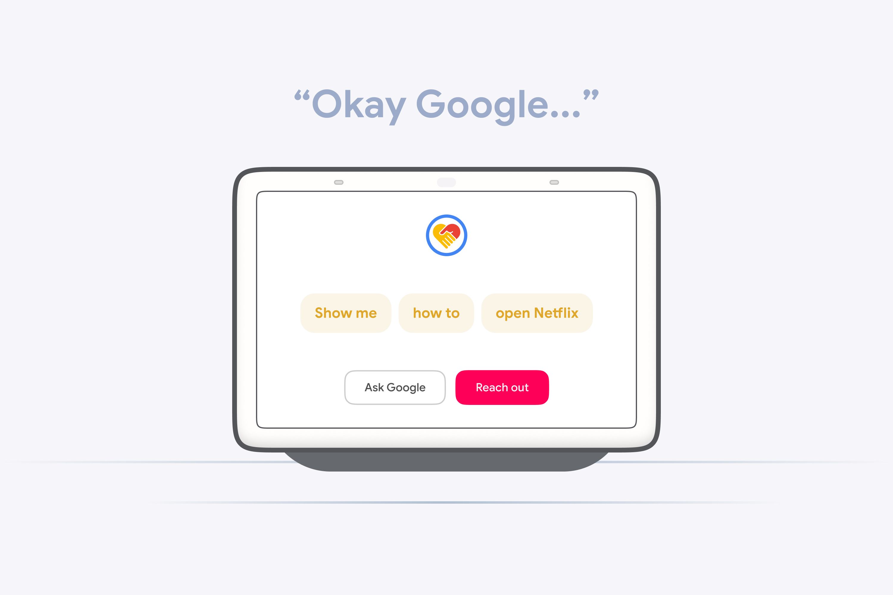 Google Nest Hub showing a Reach request with Ask Google and Reach out buttons