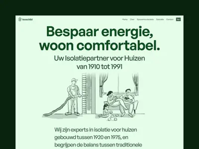 Isoschild homepage hero with insulation illustration of a family at home – isoschild