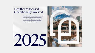Cleargate brand spread reading “Healthcare-focused. Operationally invested. 2025” with the mark framing a photo of Chicago’s Cloud Gate – cleargate