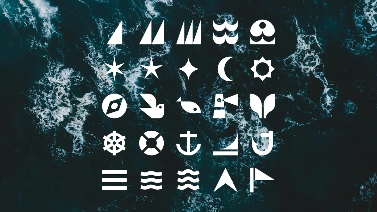 moss-ecommerce – Custom MOSS nautical icon set in white over a dark sea texture