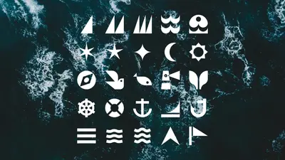 Custom MOSS nautical icon set in white over a dark sea texture – moss-ecommerce