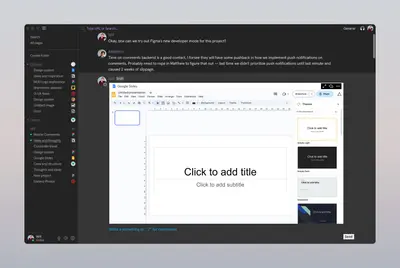 Muddy desktop conversation with an embedded Google Slides presentation editor – muddy