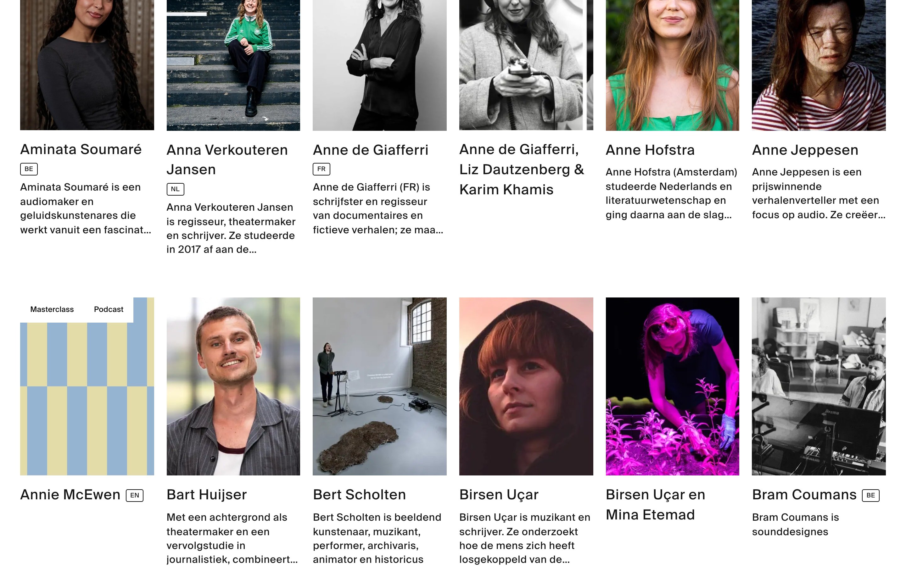 Grid of maker portraits with names, countries and short biographies