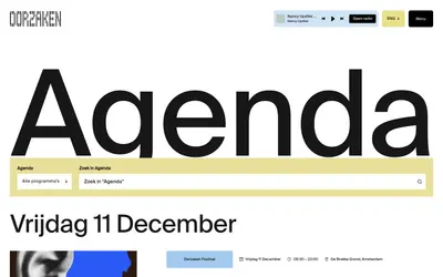 Agenda page with a programme filter and the first festival day – oorzaken