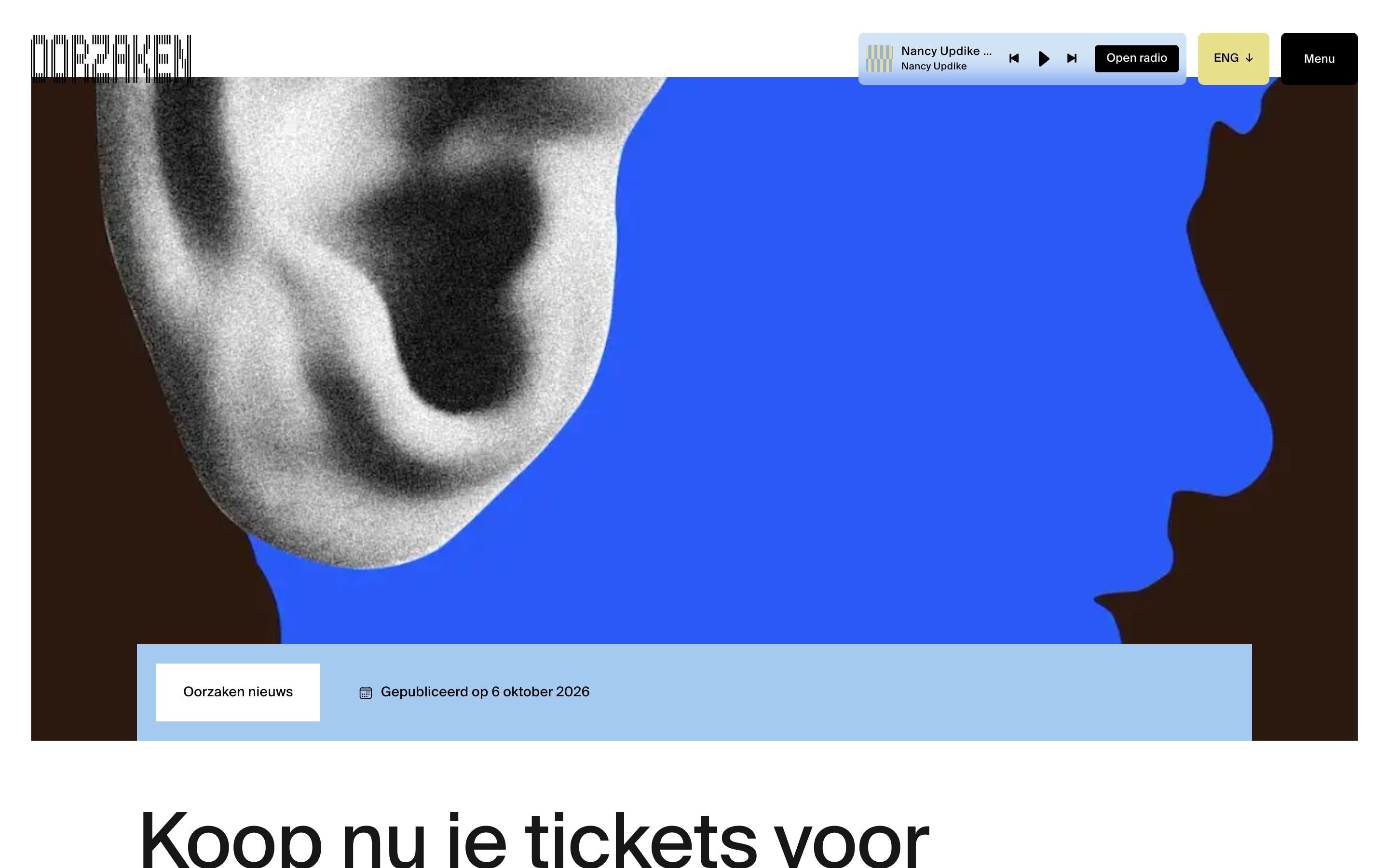 A news article opening on the ear collage with a tag, date and headline