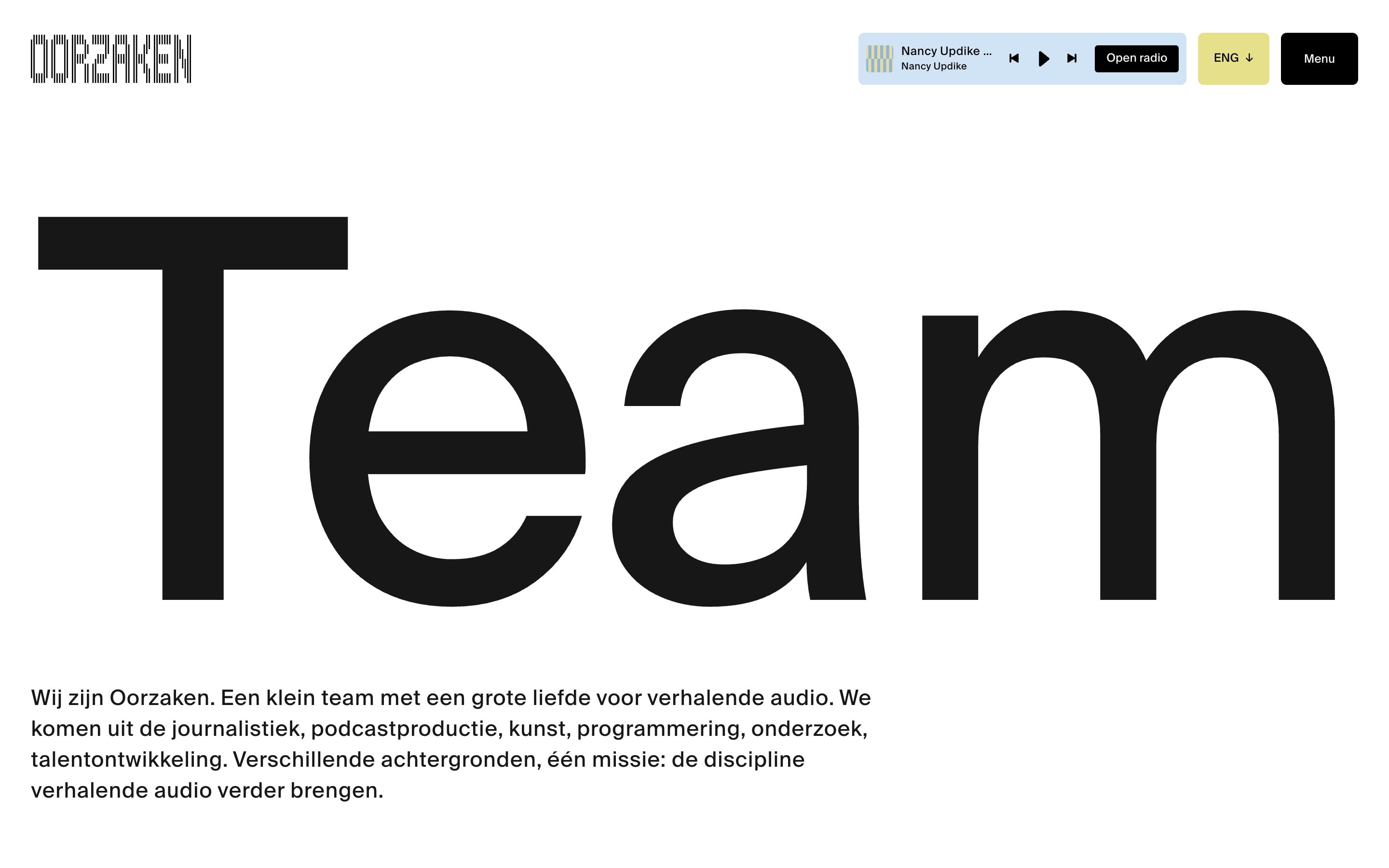 Team page opening on the word Team and a short introduction