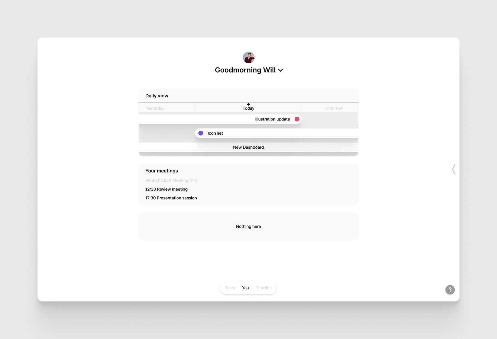 Roadmap personal daily view with tasks and meetings