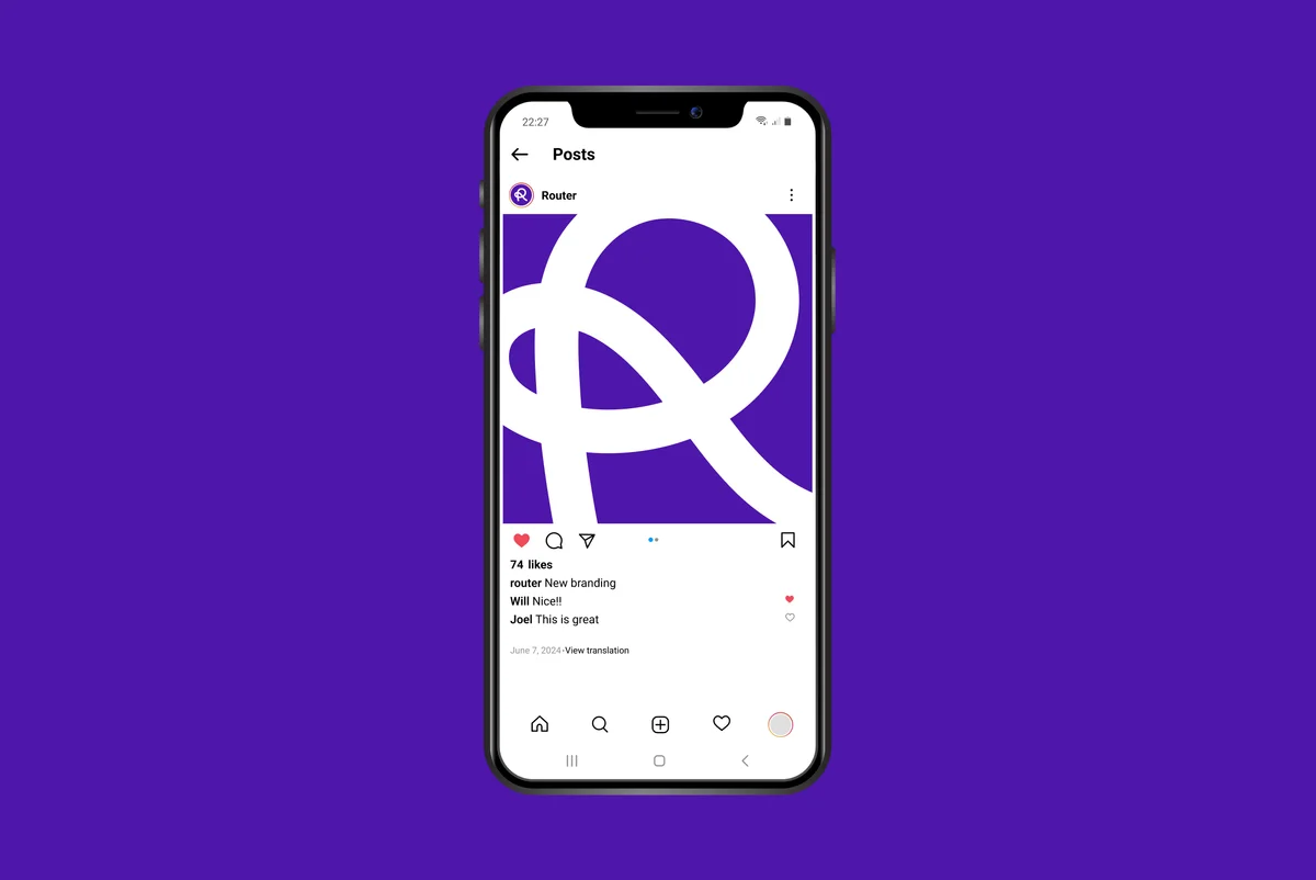 router – Router Instagram post showing the white R logo on a phone