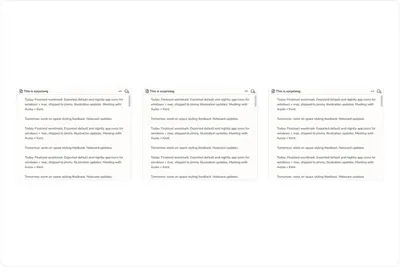 Three Sail note cards repeating a daily work update titled This is surprising – sail