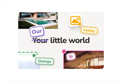 Sail board with images and named cursors over the headline Our little world – sail