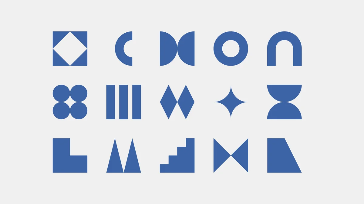 cleargate – Grid of blue geometric brand shapes derived from the Cleargate mark
